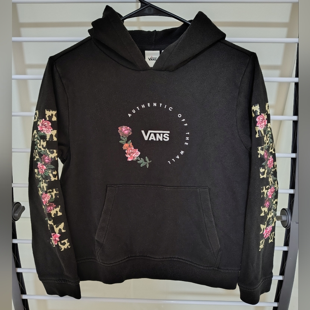 Vans rose & leopard youth large hooded sweatshirt